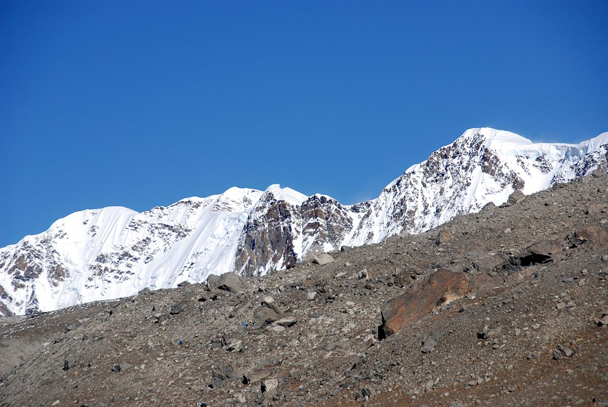 20 Risum and Yebokangjiat Close Up As Trek Nears Shishapangma Advanced Base Camp Risum (7050m) on the left and Yebokangjiat (7068m) on the right are a continuation of the ridge coming down from Shishapangma seen as the trek nears Shishapangma Southwest Advanced Base Camp.